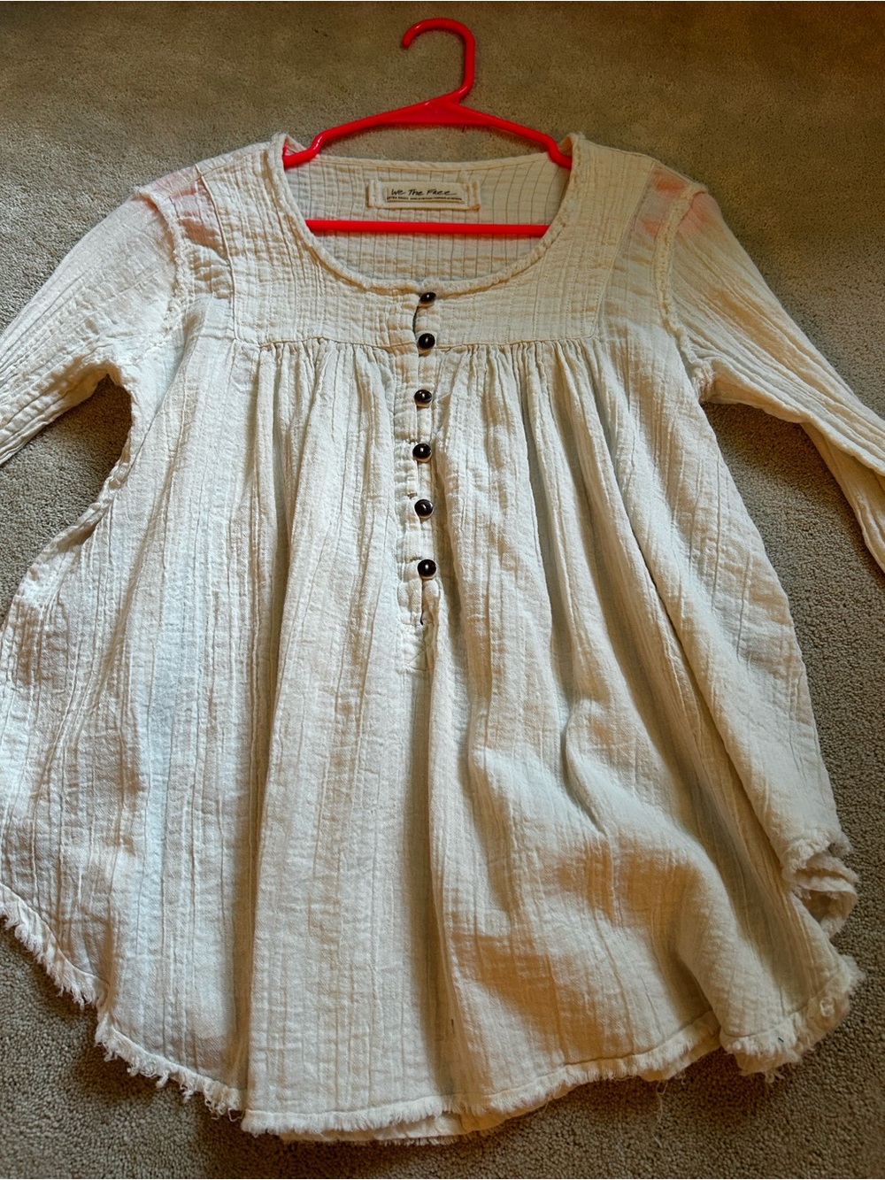 We The Free Cream Button-Front Peasant Blouse